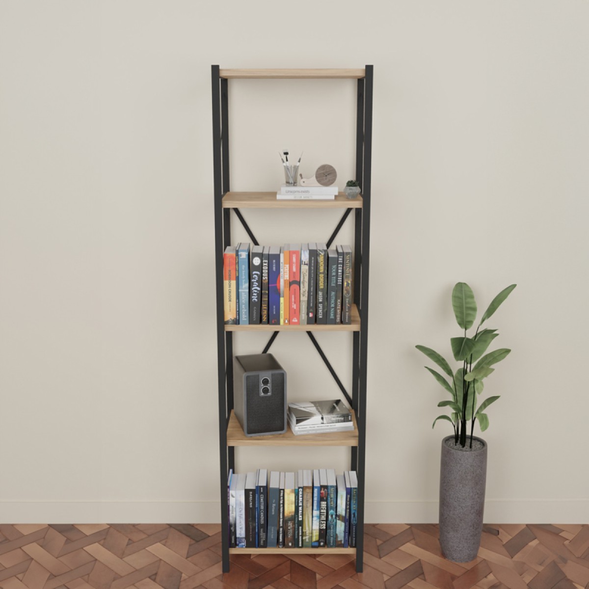 Βιβλιοθήκη Glase pakoworld oak μελαμίνης-μαύρο μέταλλο 40x30x150εκ Βιβλιοθήκη Glase pakoworld oak μελαμίνης-μαύρο μέταλλο 40x30x150εκ