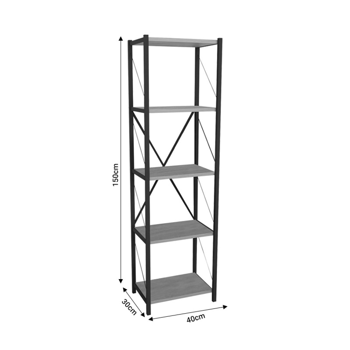 Βιβλιοθήκη Glase pakoworld oak μελαμίνης-μαύρο μέταλλο 40x30x150εκ Βιβλιοθήκη Glase pakoworld oak μελαμίνης-μαύρο μέταλλο 40x30x150εκ