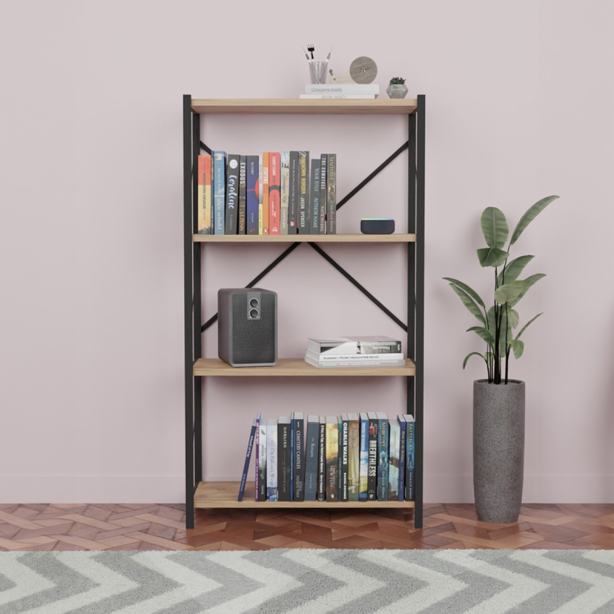 Βιβλιοθήκη Jackrey pakoworld oak μελαμίνης-μαύρο μέταλλο 60x30x114εκ Βιβλιοθήκη Jackrey pakoworld oak μελαμίνης-μαύρο μέταλλο 60x30x114εκ
