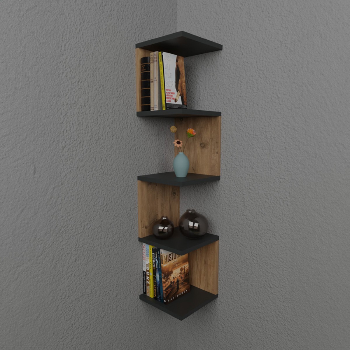 Ραφιέρα τοίχου Zigzag pakoworld oak-ανθρακί μελαμίνης 25x25x109εκ Ραφιέρα τοίχου Zigzag pakoworld oak-ανθρακί μελαμίνης 25x25x109εκ