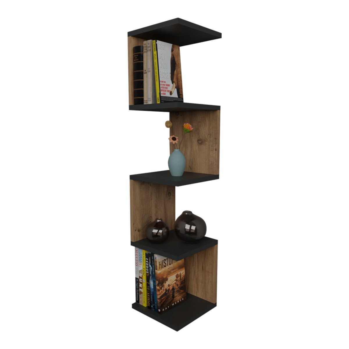 Ραφιέρα τοίχου Zigzag pakoworld oak-ανθρακί μελαμίνης 25x25x109εκ Ραφιέρα τοίχου Zigzag pakoworld oak-ανθρακί μελαμίνης 25x25x109εκ