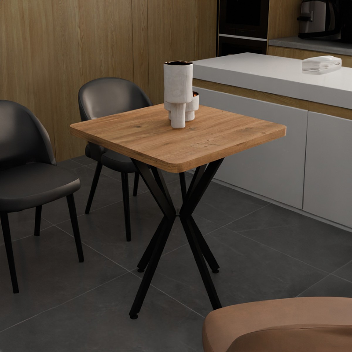 Τραπέζι Prestone pakoworld oak μελαμίνης-μαύρο μέταλλο 70x70x75εκ Τραπέζι Prestone pakoworld oak μελαμίνης-μαύρο μέταλλο 70x70x75εκ