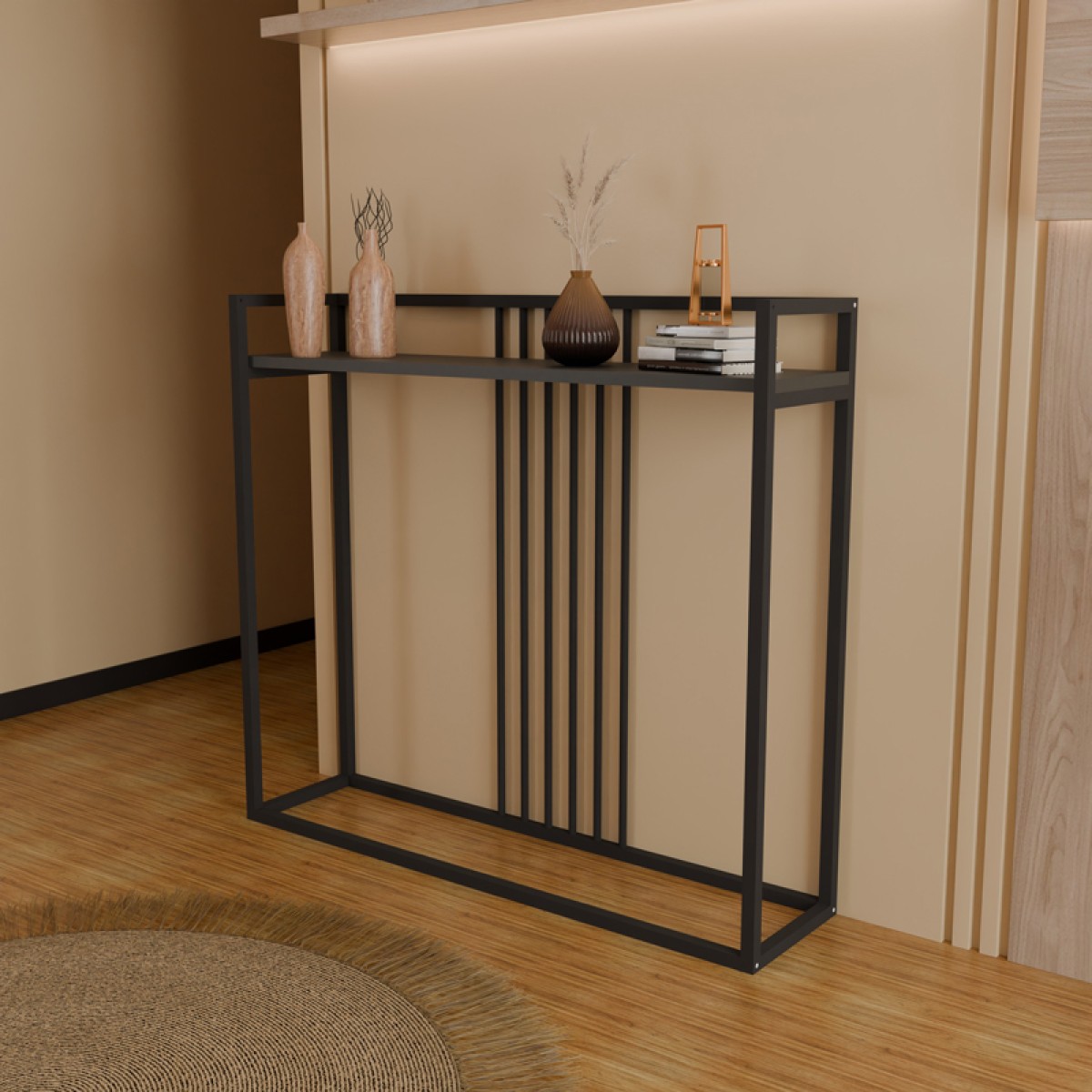 Κονσόλα Convida pakoworld ανθρακί με μαύρο μεταλλικό σκελετό 100x25x90εκ