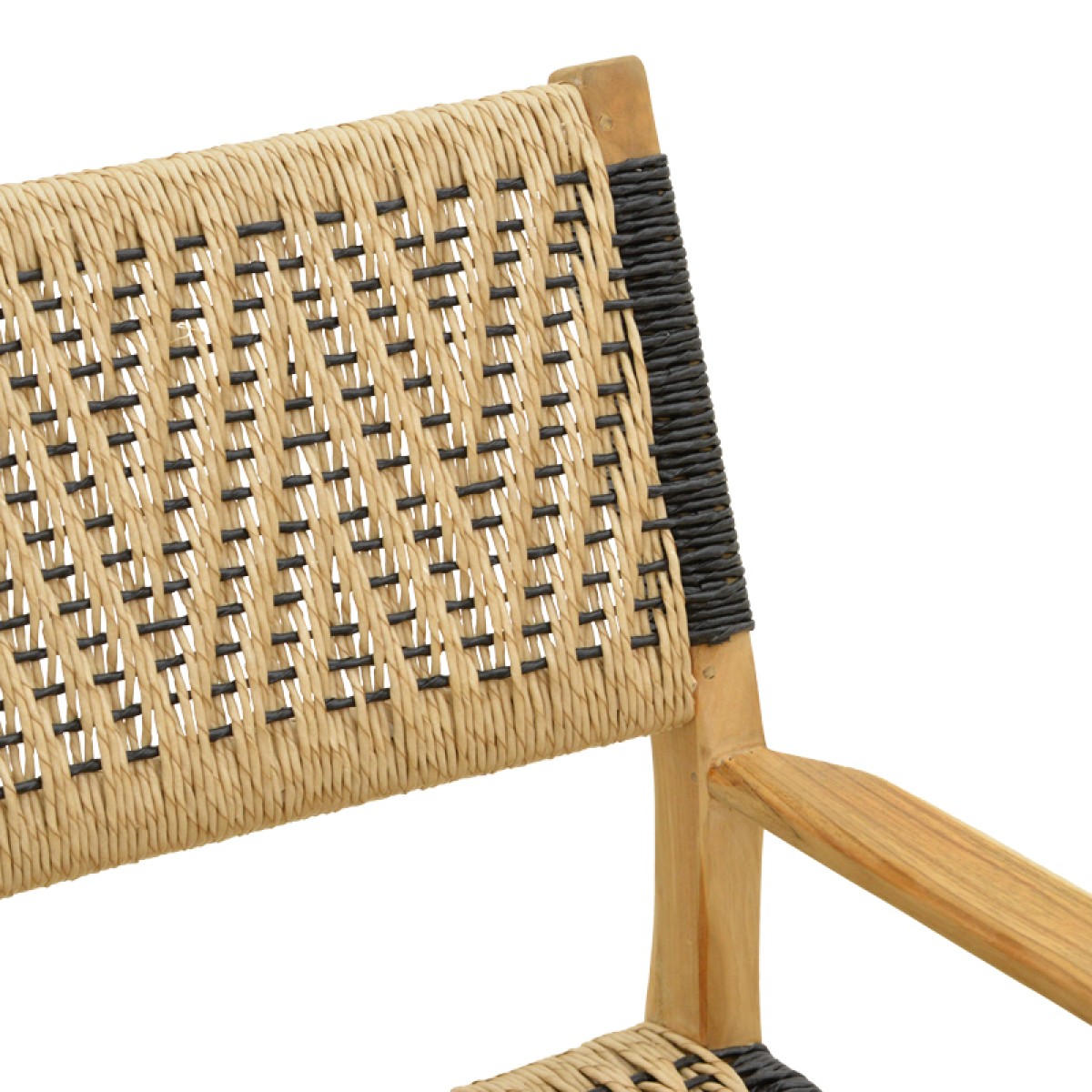 Πολυθρόνα Fermilo pakoworld σκελετός teak ξύλο με pe σχοινί σε φυσική-μαύρη απόχρωση 55x67x86εκ