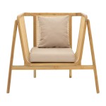 Πολυθρόνα Jenta pakoworld teak ξύλο με rattan σε φυσική απόχρωση και μπεζ μαξιλάρι 72x67x92εκ