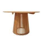 Τραπεζαρία Elaiza-Kenda I pakoworld σετ 5τεμ teak ξύλο σε φυσική-μπεζ απόχρωση Φ120x75εκ