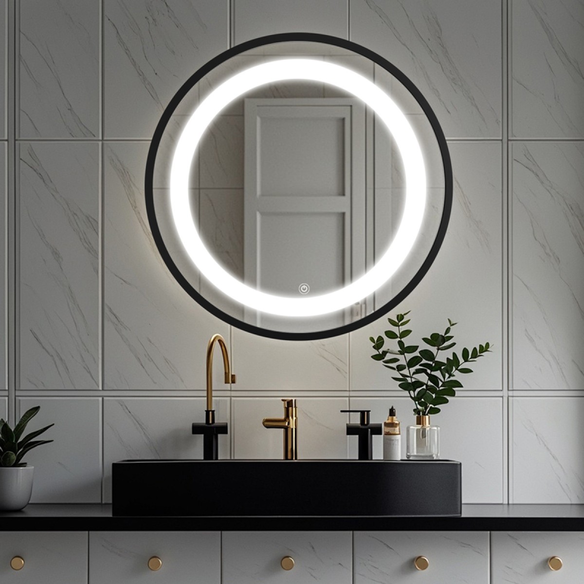 Καθρέπτης Led Starli Inart σε μαύρη απόχρωση Φ70x5.5εκ Καθρέπτης Led Starli Inart σε μαύρη απόχρωση Φ70x5.5εκ