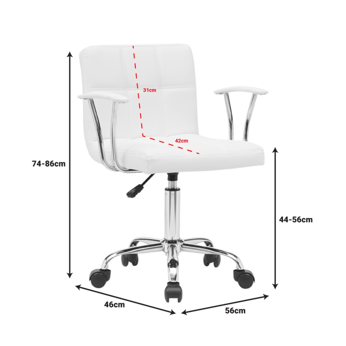 Καρέκλα γραφείου Buleco pakoworld pu σε λευκή απόχρωση 56x46x74-86εκ Καρέκλα γραφείου Buleco pakoworld pu σε λευκή απόχρωση 56x46x74-86εκ