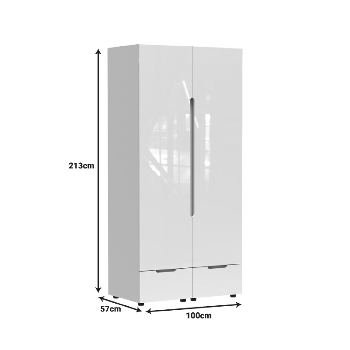 Ντουλάπα δίφυλλη Afina pakoworld mdf σε λευκή glossy απόχρωση 100x57x213εκ Ντουλάπα δίφυλλη Afina pakoworld mdf σε λευκή glossy απόχρωση 100x57x213εκ
