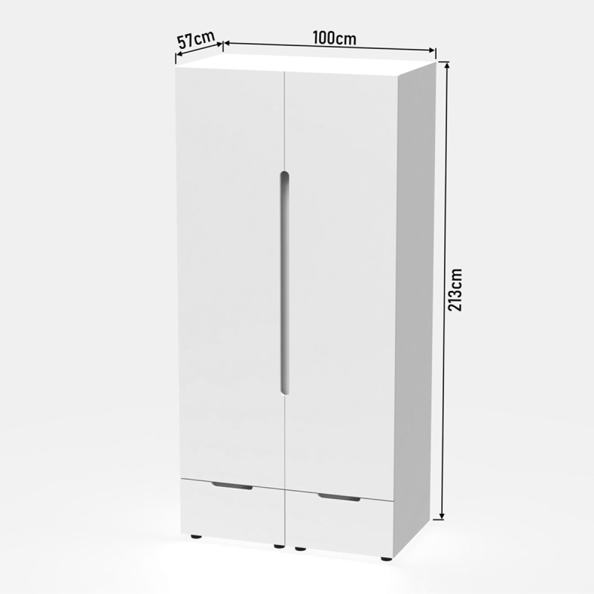 Ντουλάπα δίφυλλη Afina pakoworld mdf σε λευκή glossy απόχρωση 100x57x213εκ Ντουλάπα δίφυλλη Afina pakoworld mdf σε λευκή glossy απόχρωση 100x57x213εκ