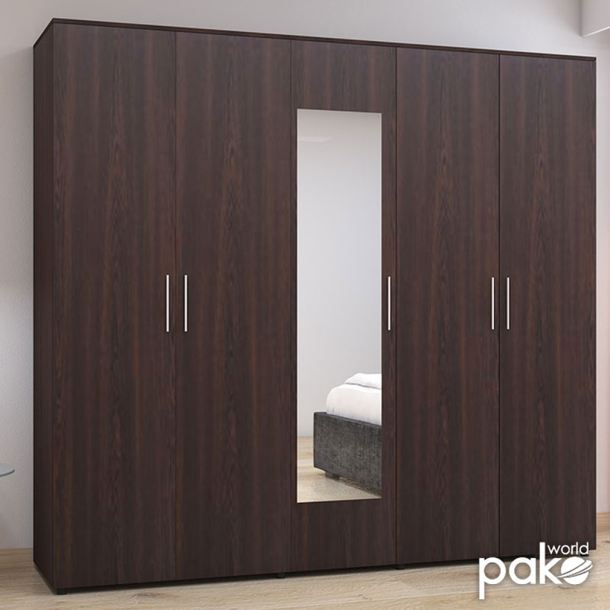 Ντουλάπα πεντάφυλλη με καθρέφτη Luna pakoworld σε wenge απόχρωση 220x52x200εκ Ντουλάπα πεντάφυλλη με καθρέφτη Luna pakoworld σε wenge απόχρωση 220x52x200εκ