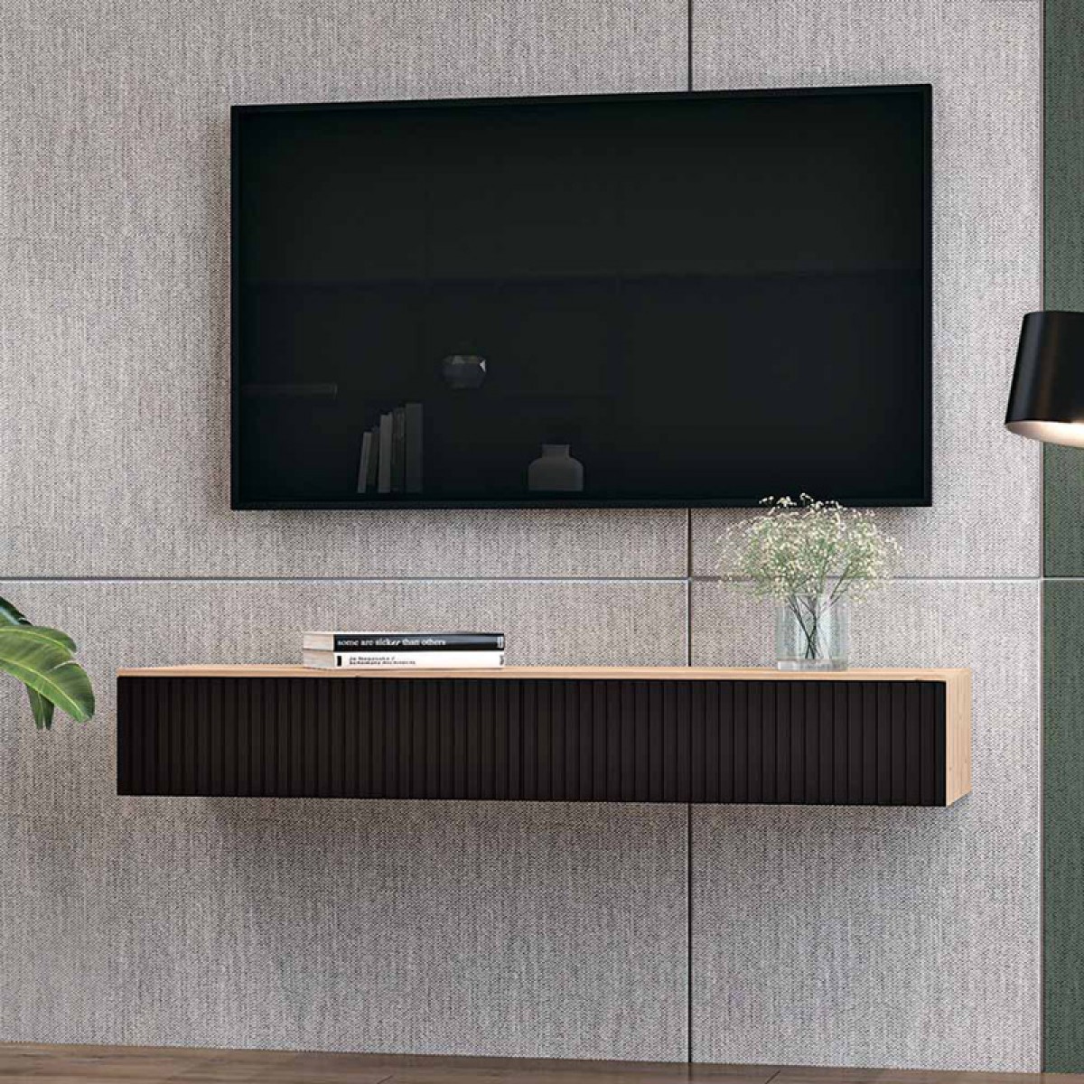Κονσόλα με 2 συρτάρια Doha pakoworld mdf σε μαύρη με oak απόχρωση 120x41x20cm Κονσόλα με 2 συρτάρια Doha pakoworld mdf σε μαύρη με oak απόχρωση 120x41x20cm