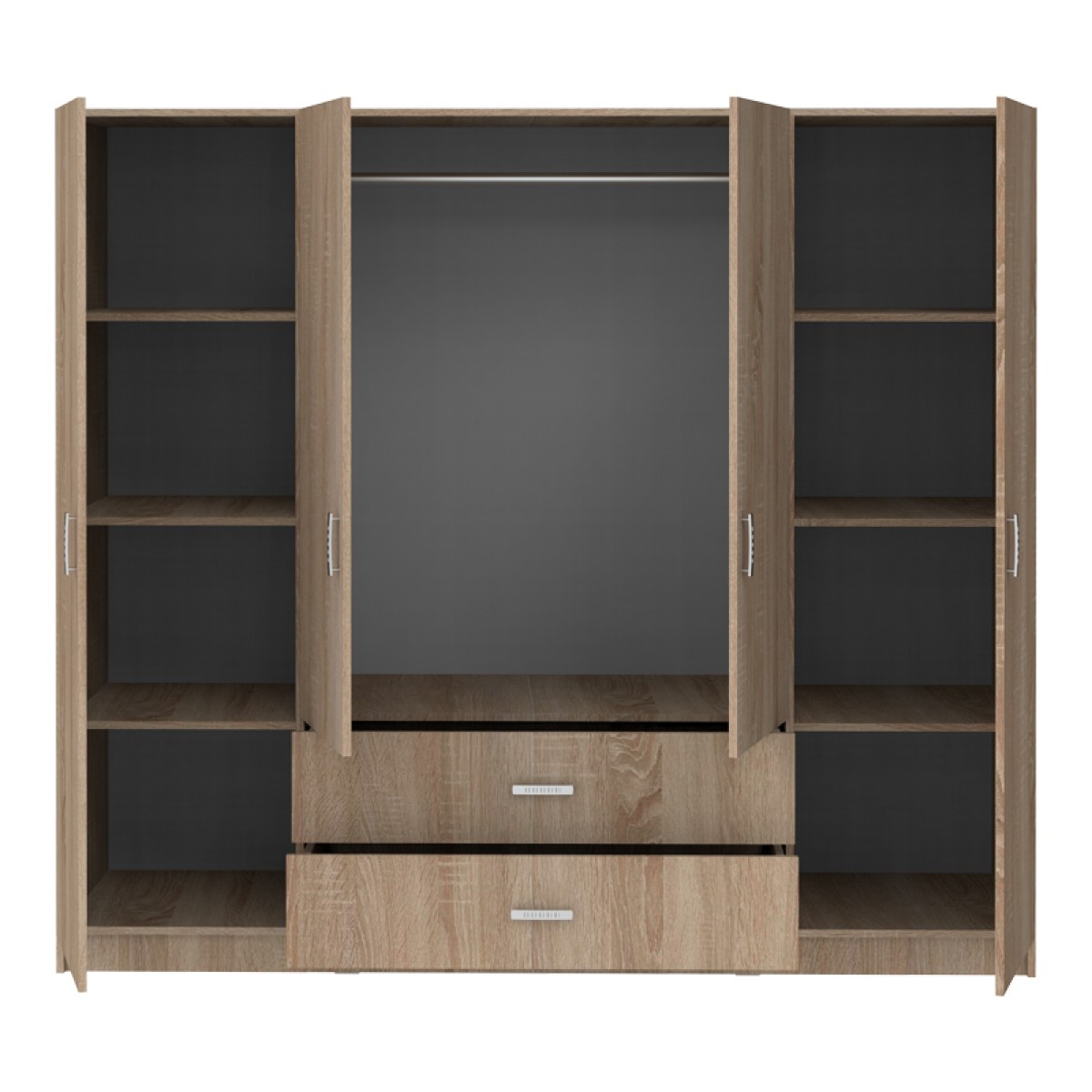 Ντουλάπα τετράφυλλη Royal pakoworld με συρτάρια sonoma 200x58x177εκ