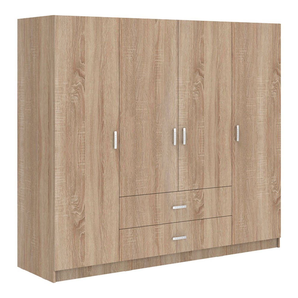 Ντουλάπα τετράφυλλη Royal pakoworld με συρτάρια και πατάρι sonoma 200x58x230εκ