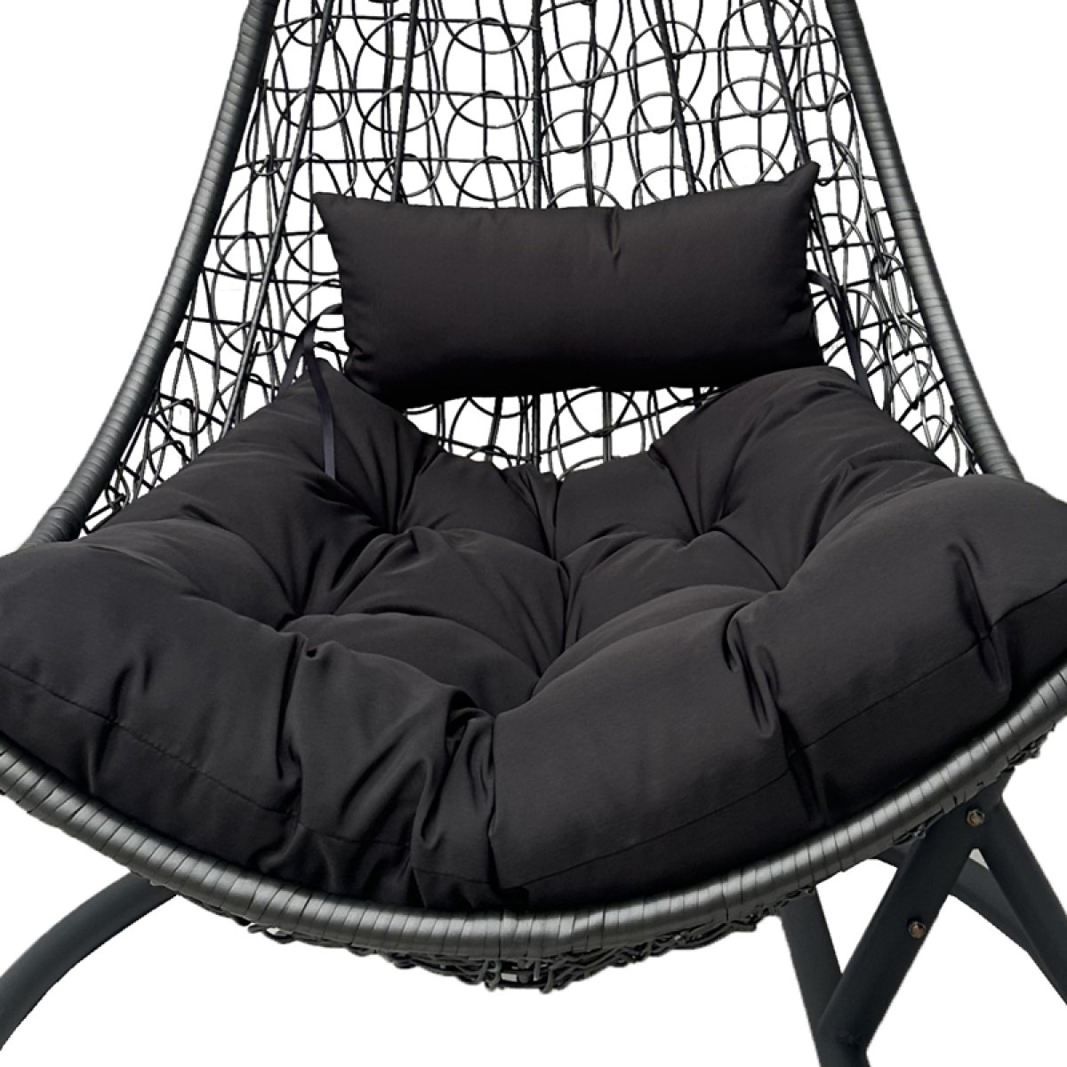 Κούνια φωλιά με βάση Soleil pakoworld μέταλλο ανθρακί- pe rattan ανθρακί με γκρι μαξιλάρι 120x95x195εκ