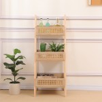 Ραφιέρα επιδαπέδια 3όροφη Scandy pakoworld mdf-rattan σε φυσική απόχρωση 44x37x110εκ
