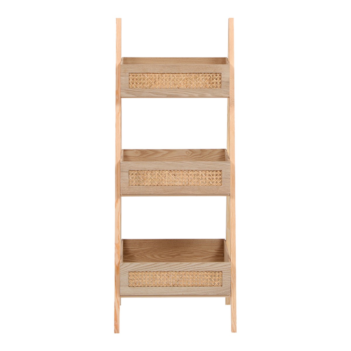 Ραφιέρα επιδαπέδια 3όροφη Scandy pakoworld mdf-rattan σε φυσική απόχρωση 44x37x110εκ