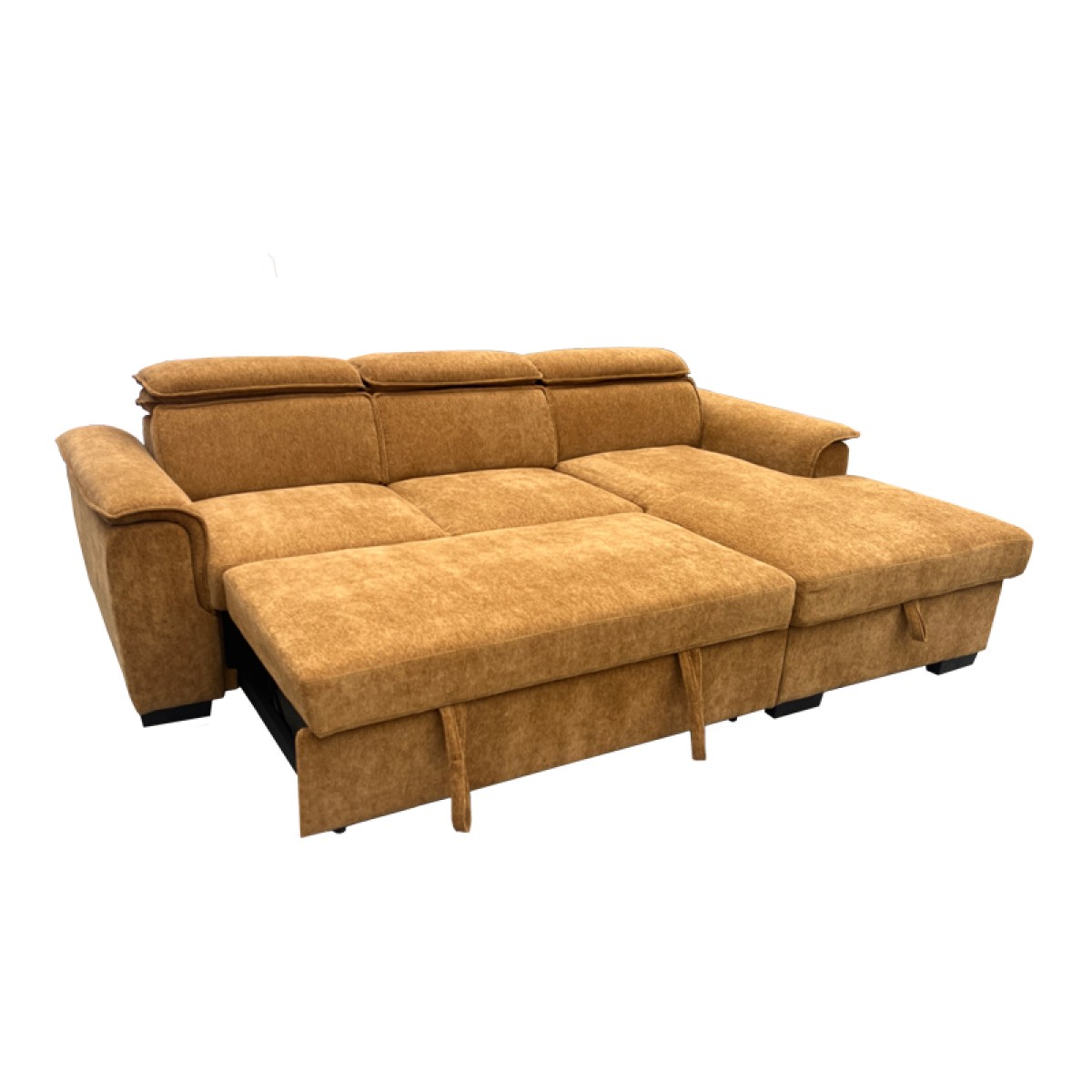Γωνιακός καναπές-κρεβάτι Lemance pakoworld αριστερή γωνία με camel ύφασμα 255x168x82εκ