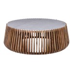 Τραπέζι σαλονιού Mable pakoworld mango ξύλο σε φυσική απόχρωση με επιφάνεια μαρμάρου Φ120x45εκ