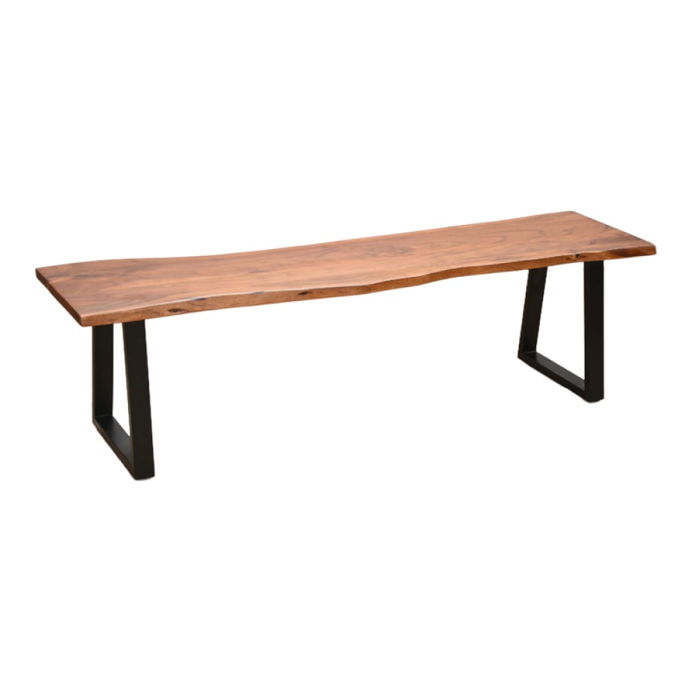 Παγκάκι Miles Slim pakoworld μασίφ ξύλο ακακίας σε καρυδί απόχρωση με μαύρα μεταλλικά πόδια 160x40x45εκ