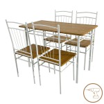 Τραπεζαρία Reforia pakoworld σετ 5τμχ mdf σε φυσική απόχρωση με λευκά μεταλλικά πόδια 110x60x74εκ Τραπεζαρία Reforia pakoworld σετ 5τμχ mdf σε φυσική απόχρωση με λευκά μεταλλικά πόδια 110x60x74εκ