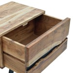 Κομοδίνο Imena pakoworld μασίφ ξύλο Acacia σε φυσικό απόχρωση με μαύρα μεταλλικά πόδια 45x35x56εκ