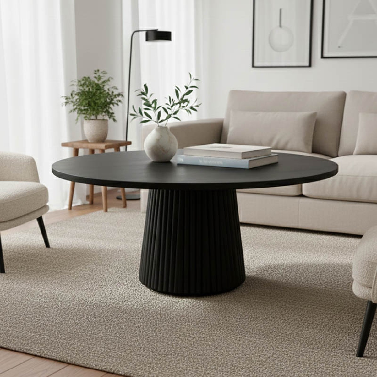 Τραπέζι σαλονιού Canicule pakoworld μασίφ ξύλο ακακίας μαύρο Φ80x40εκ