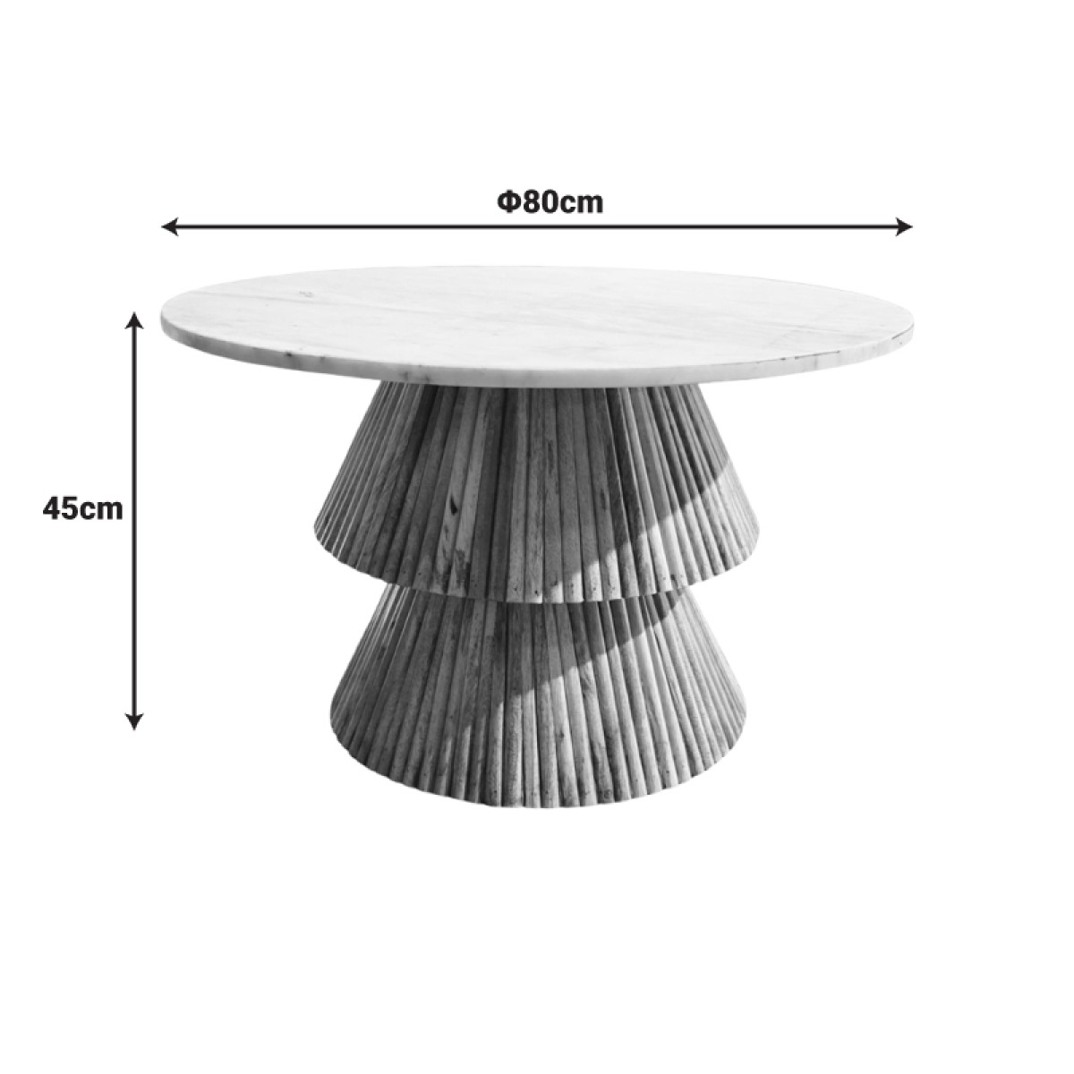 Τραπέζι σαλονιού Havai pakoworld μασίφ ξύλο mango σε φυσική απόχρωση κ λευκή επιφάνεια μαρμάρου Φ80x45εκ