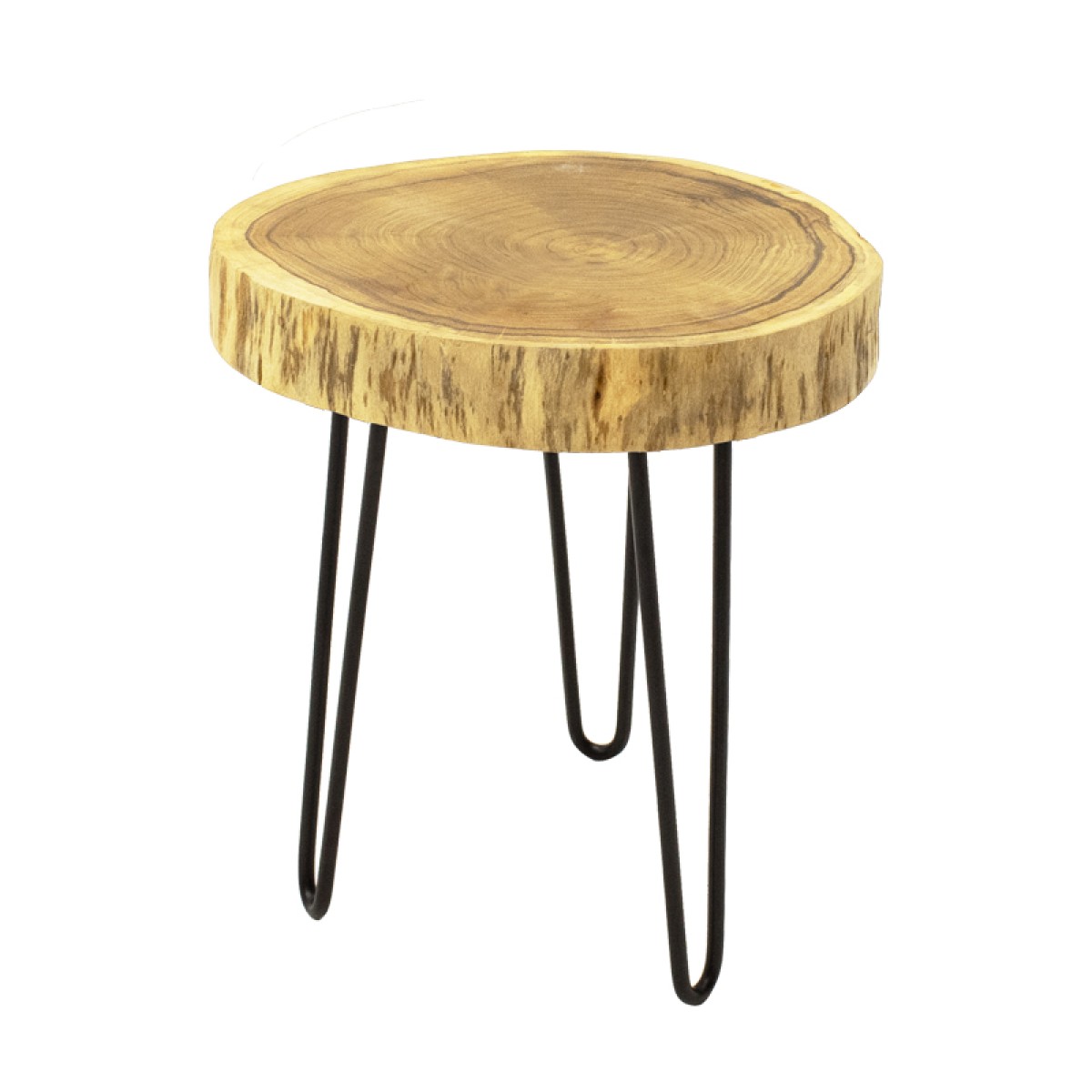 Βοηθητικό τραπέζι Tripp Ι pakoworld μασίφ ξύλο ακακίας σε φυσική απόχρωση-μαύρα μεταλλικά πόδια Φ41x45εκ