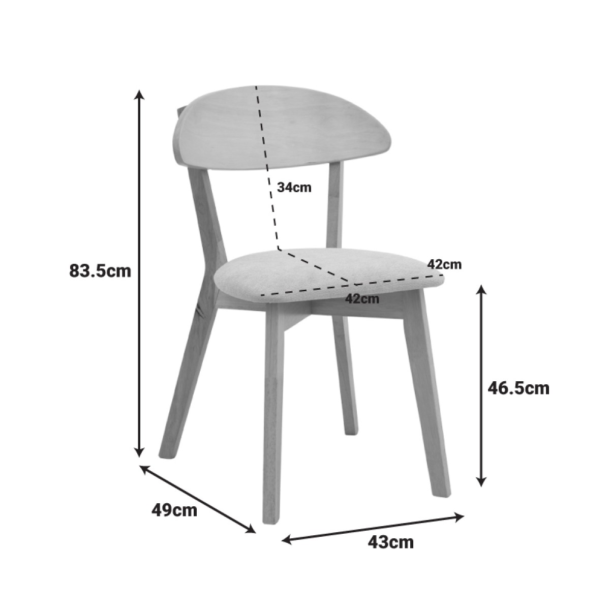 Καρέκλα Canon pakoworld rubberwood σε φυσική απόχρωση με γκρι μπεζ ύφασμα 43x52x83,5εκ