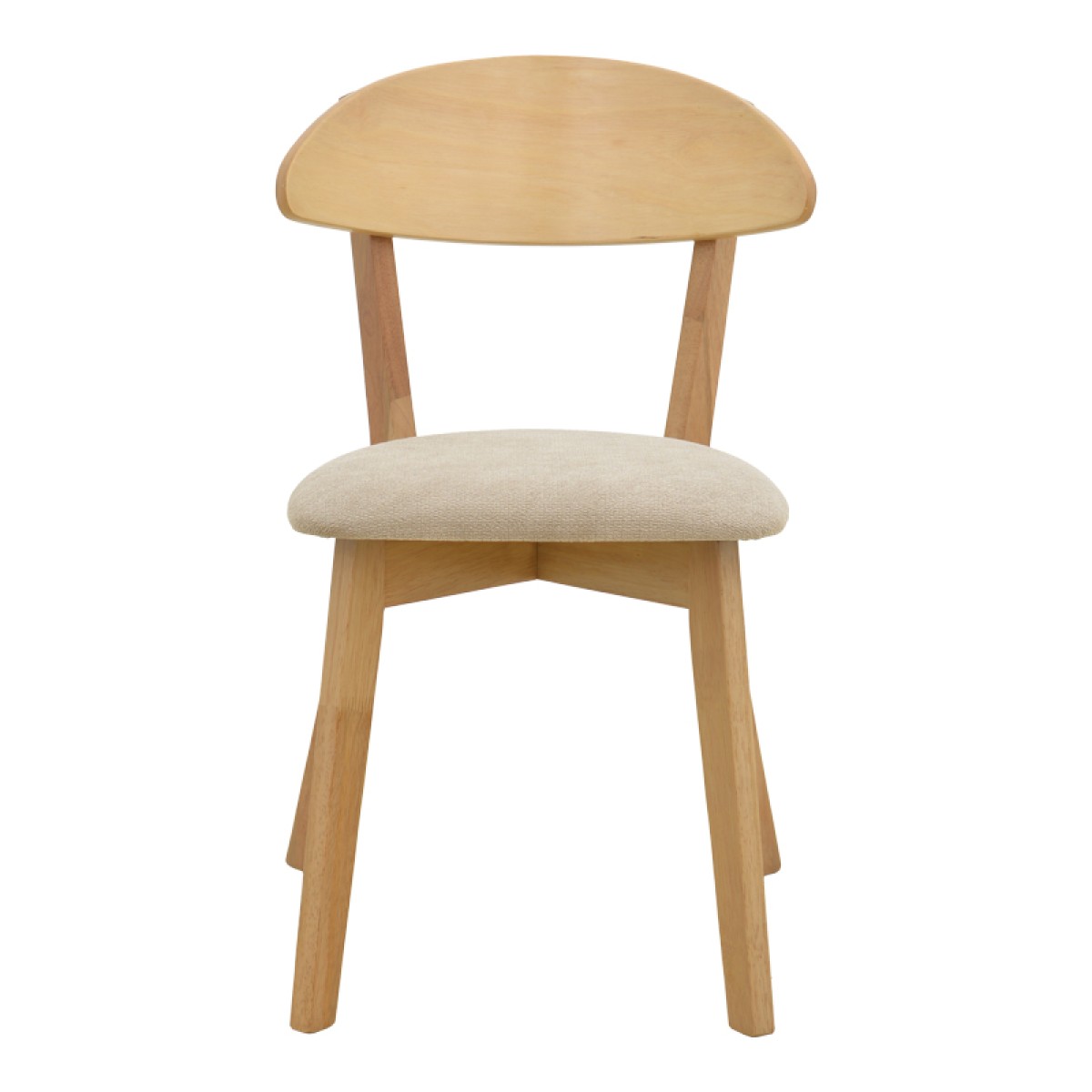 Καρέκλα Canon pakoworld rubberwood σε φυσική απόχρωση με γκρι μπεζ ύφασμα 43x52x83,5εκ