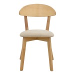 Καρέκλα Canon pakoworld rubberwood σε φυσική απόχρωση με γκρι μπεζ ύφασμα 43x52x83,5εκ