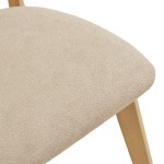 Καρέκλα Canon pakoworld rubberwood σε φυσική απόχρωση με γκρι μπεζ ύφασμα 43x52x83,5εκ