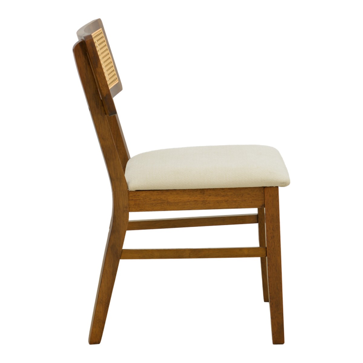 Καρέκλα Raffles pakoworld καρυδί rubberwood με pe rattan και εκρού ύφασμα 47x48x83.5εκ