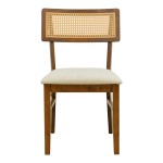 Καρέκλα Raffles pakoworld καρυδί rubberwood με pe rattan και εκρού ύφασμα 47x48x83.5εκ
