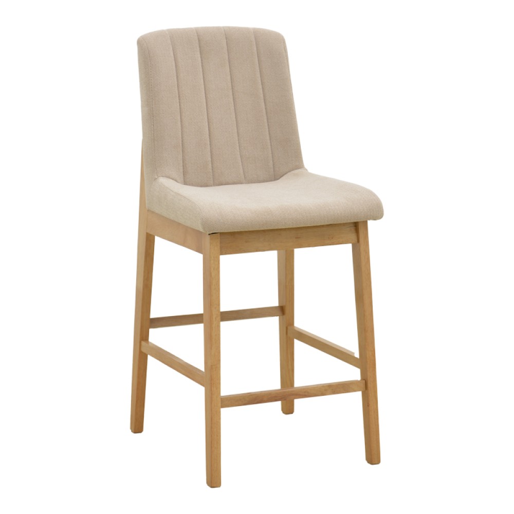 Σκαμπό μπαρ Dalby pakoworld sonoma rubberwood και μπεζ ύφασμα 50x45x102,5εκ