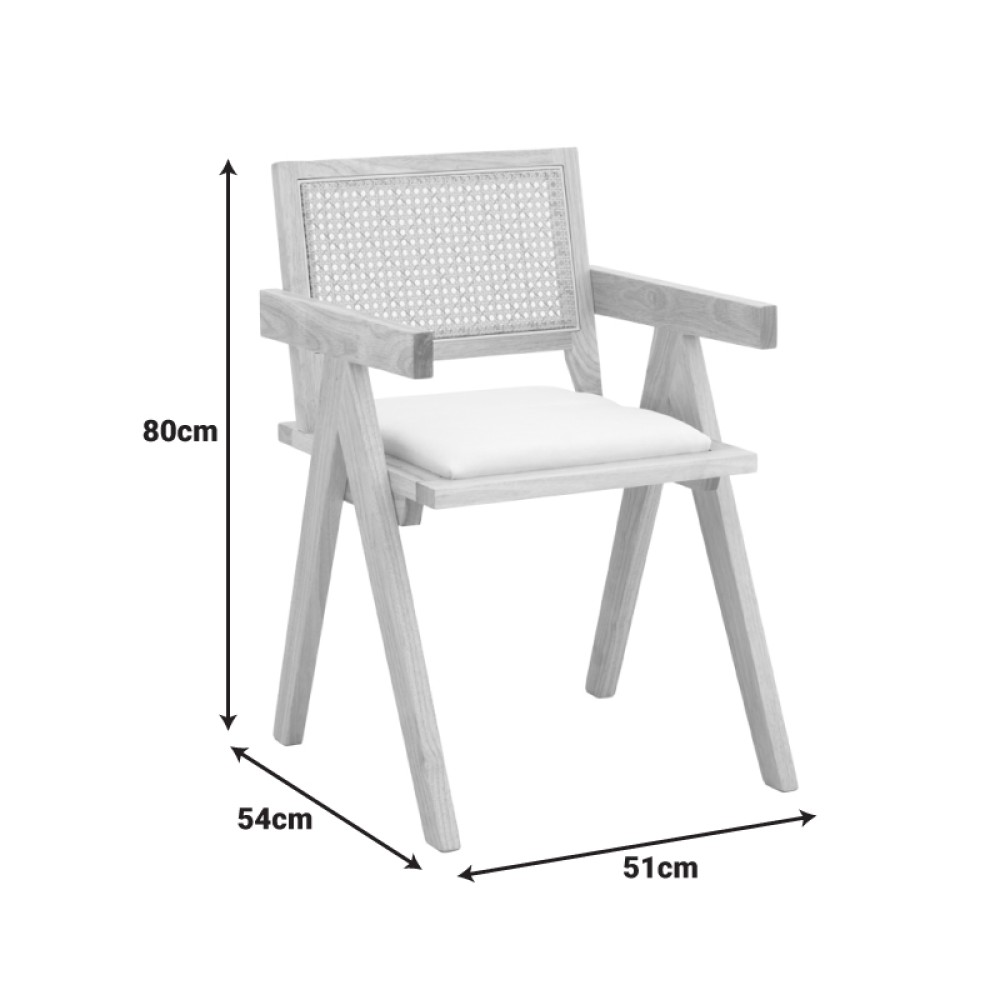 Πολυθρόνα Winslow pakoworld rubberwood σε φυσική απόχρωση-ύφασμα λευκό 51x54x80εκ