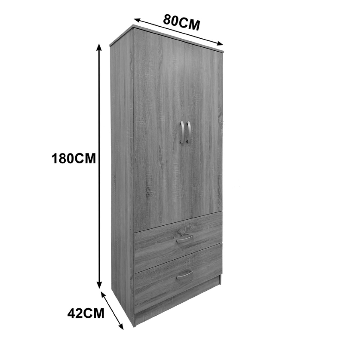 Ντουλάπα δίφυλλη με 2 συρτάρια Lego pakoworld σε sonoma απόχρωση 80x42x180εκ