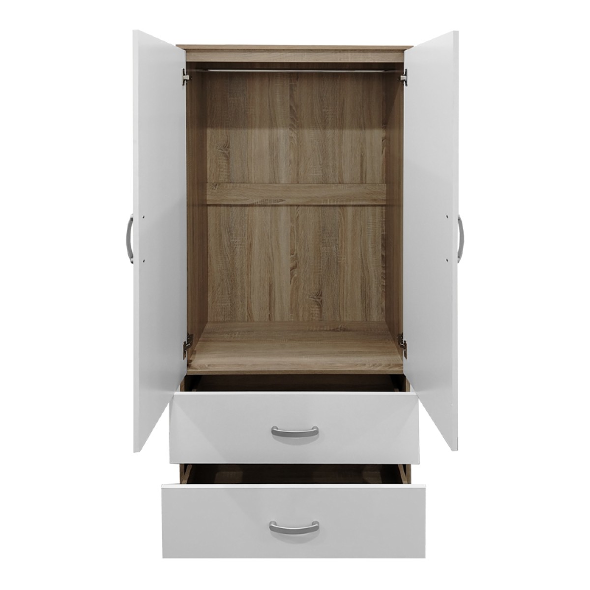 Ντουλάπα δίφυλλη με 2 συρτάρια Lego pakoworld σε sonoma-λευκή απόχρωση 80x42x180εκ