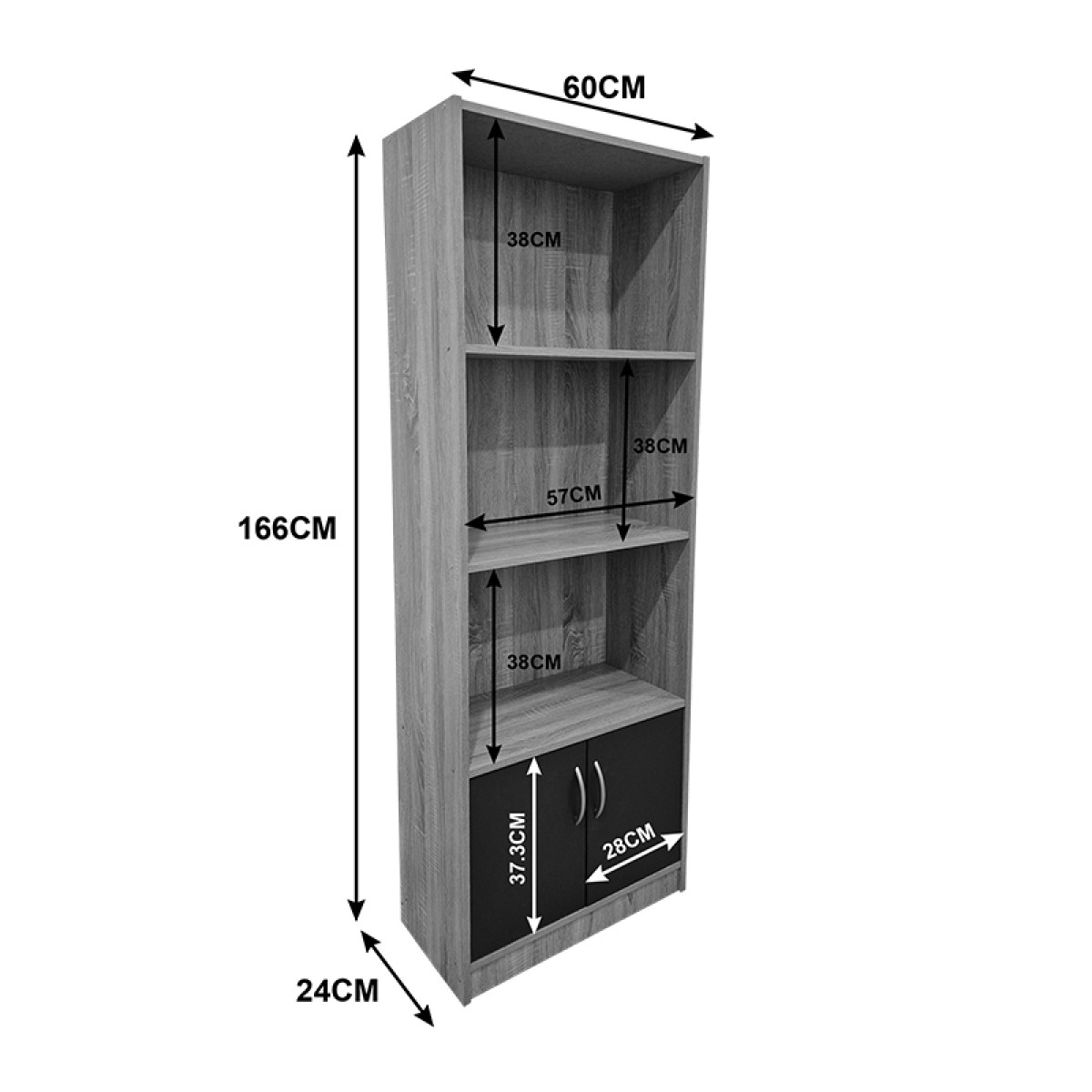 Βιβλιοθήκη Tekaro pakoworld sonoma-ανθρακί 60x29x166εκ