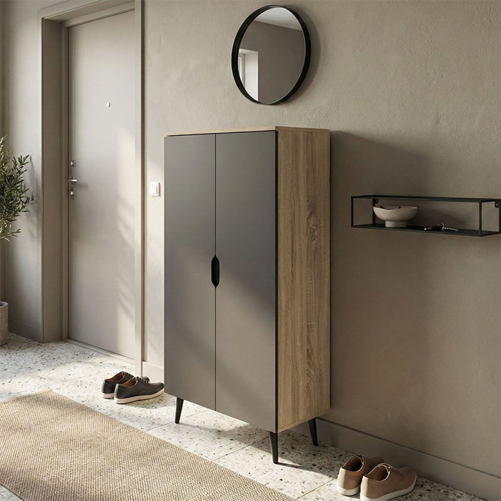 Παπουτσοθήκη-ντουλάπα Oufelia pakoworld sonoma-ανθρακί 60x32.5x134.5εκ