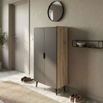 Παπουτσοθήκη-ντουλάπα Oufelia pakoworld sonoma-ανθρακί 60x32.5x134.5εκ