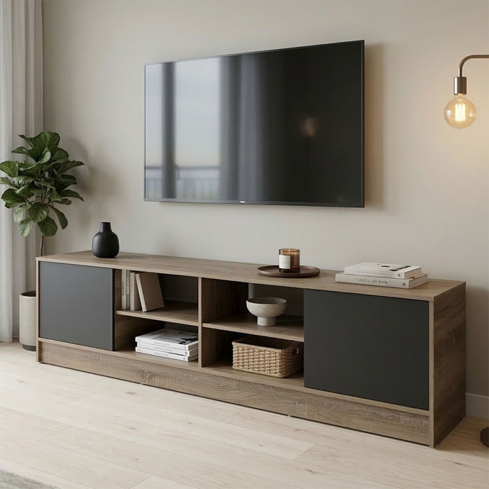 Έπιπλο τηλεόρασης Tivia pakoworld sonoma-ανθρακί 180x35x41.5εκ
