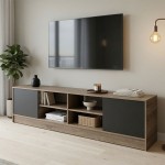 Έπιπλο τηλεόρασης Tivia pakoworld sonoma-ανθρακί 180x35x41.5εκ