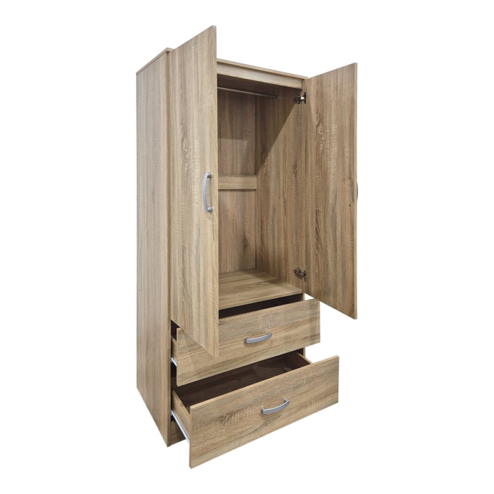 Ντουλάπα δίφυλλη με 2 συρτάρια Alvia pakoworld sonoma 80x51.5x180εκ