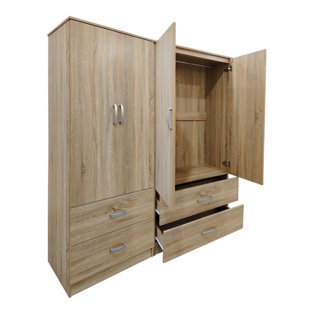 Ντουλάπα τετράφυλλη με συρτάρια Athos pakoworld sonoma 160x42x180εκ