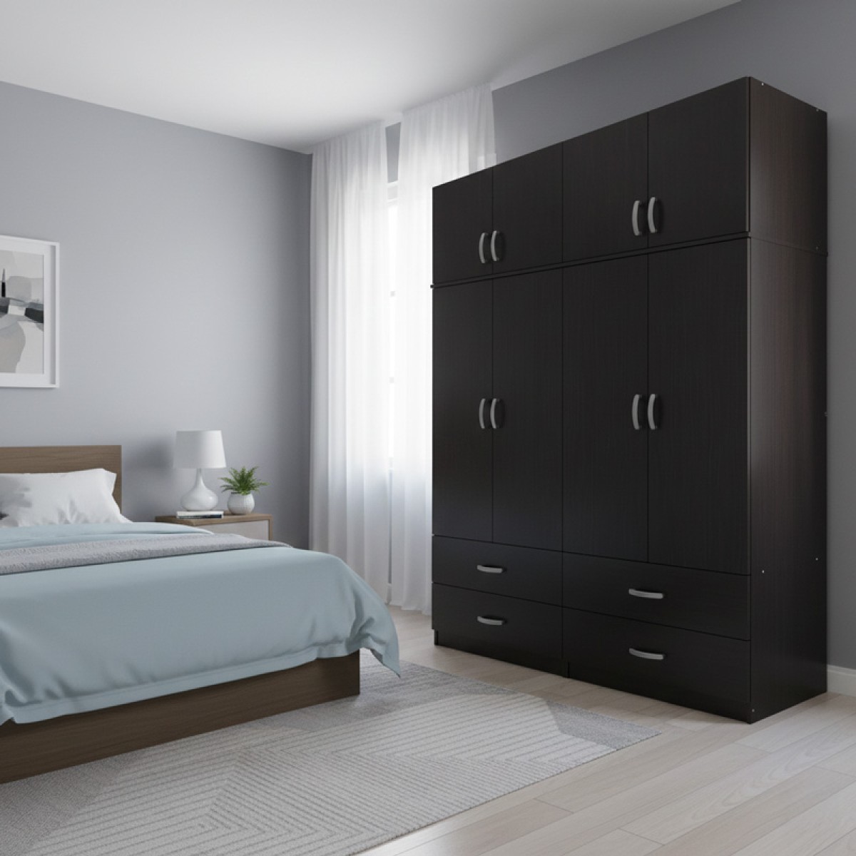 Ντουλάπα τετράφυλλη με συρτάρια και πατάρι Lego pakoworld wenge 160x42x240εκ