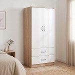 Ντουλάπα δίφυλλη με 2 συρτάρια Alvia pakoworld λευκό με sonoma 80x51.5x180εκ