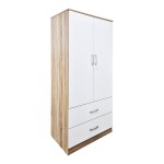Ντουλάπα δίφυλλη με 2 συρτάρια Alvia pakoworld λευκό με sonoma 80x51.5x180εκ