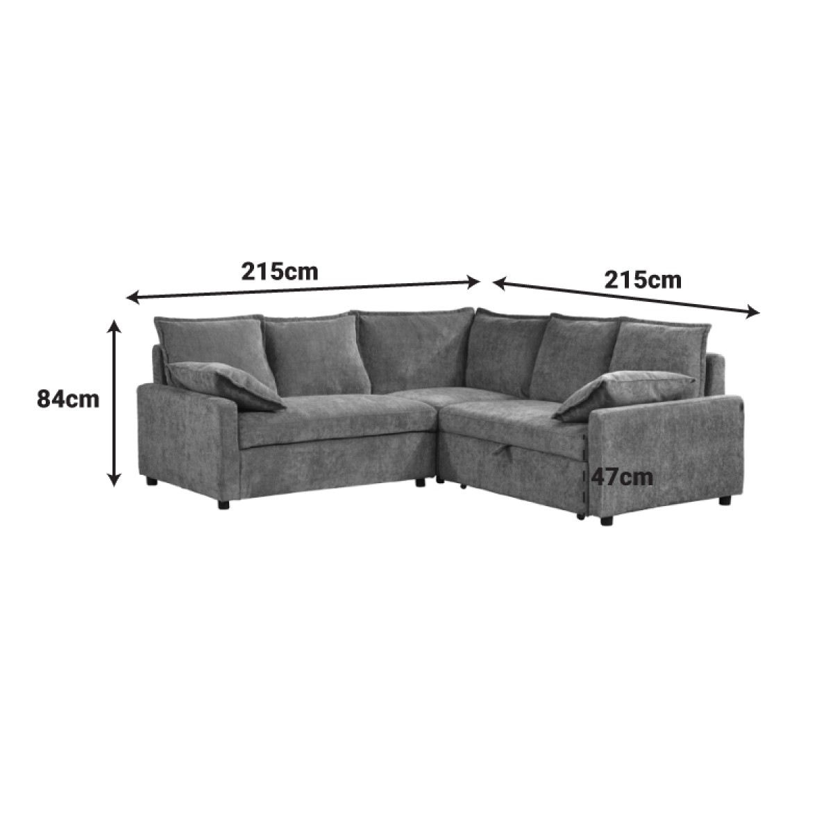 Γωνιακός καναπές κρεβάτι Lounivo pakoworld ύφασμα ανθρακί 215x215x84εκ